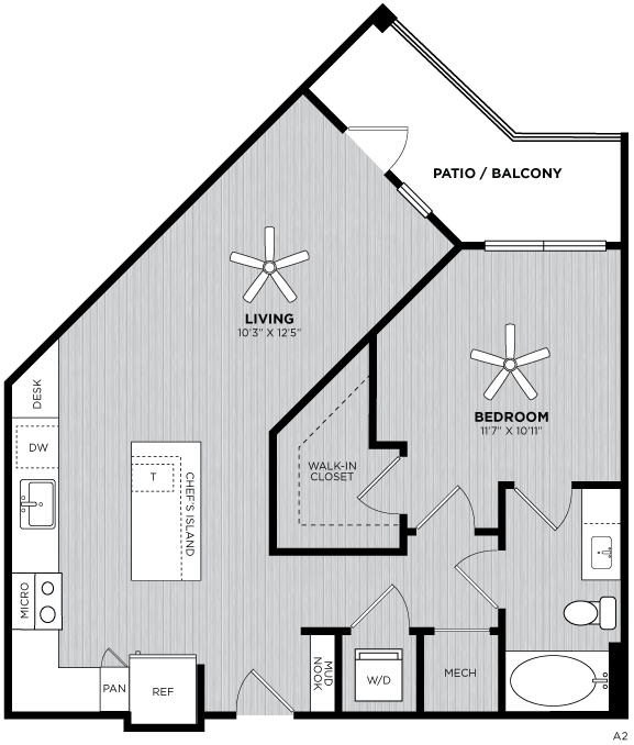The Perfect Canvas for Upscale Living - Pollock luxury one-bedroom and one-bathroom floor plan