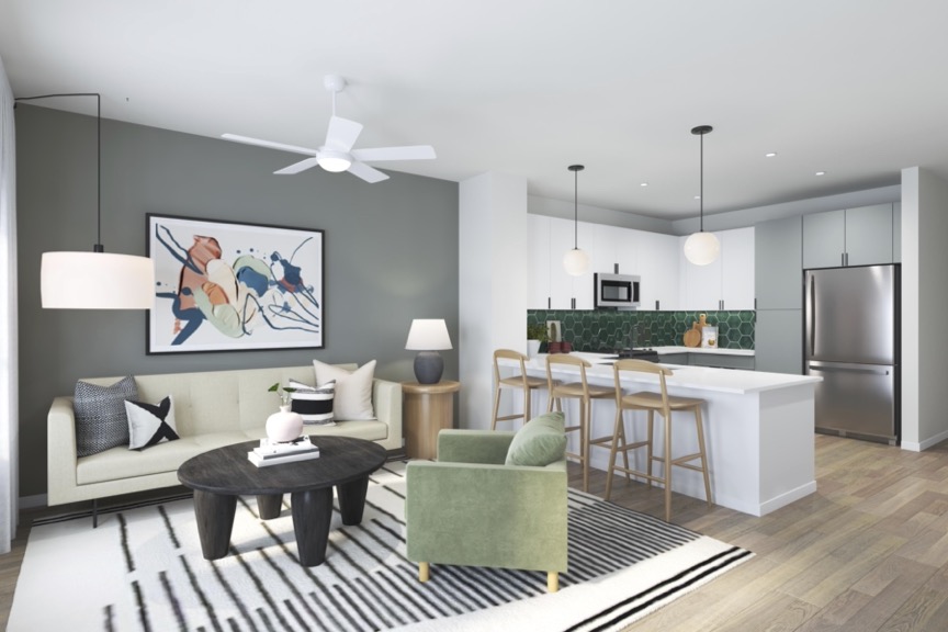 Expect a Dash of Upscale Flair - apartment interior with chef-inspired kitchen and modern quartz countertops